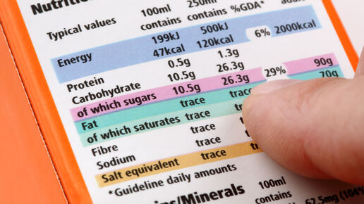 Reading a nutrition label on food packaging